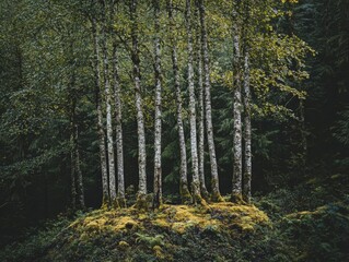 Obraz premium A group of endangered trees standing together in a remote forest, their existence hanging in the balance