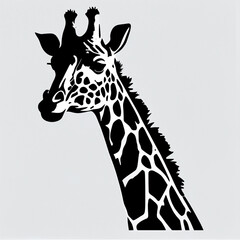 Silhouette of the head and neck giraffe black on white background. Vector image. Concept animal of africa, savannah
