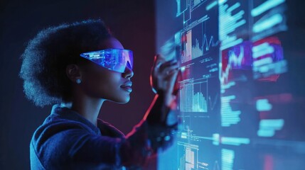 Digital marketing for B2B: Business professionals using advanced tech devices and holographic icons for marketing strategies