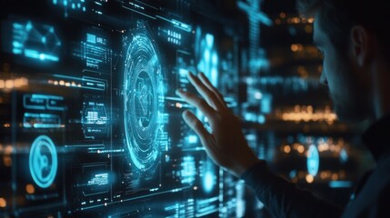 Obraz premium Hologram icons for B2B marketing: Digital tools and holographic technology driving interactive sales strategies