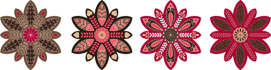 Set of decorative folk floral mandalas