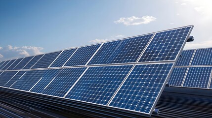 Solar Panels Rooftop Blue Sky