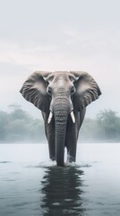Obraz premium Majestic Elephant Walking Through Misty River Wildlife Photography
