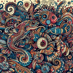 paisley pattern with ocean life