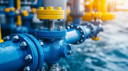 Close-up of industrial piping with valves, used for fluid transport in various applications.