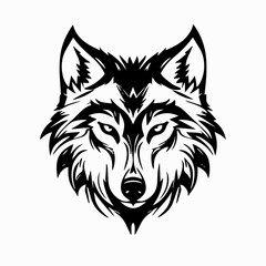 Fototapeta premium Head of wolf or face black silhouette on white background. isolated vector illustration of Animal predator muzzle, forest sanitarian, wolf Logo, tattoo, icon, decal, print or sticker design element