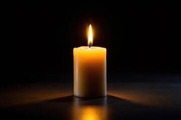 Glowing candle in dark room