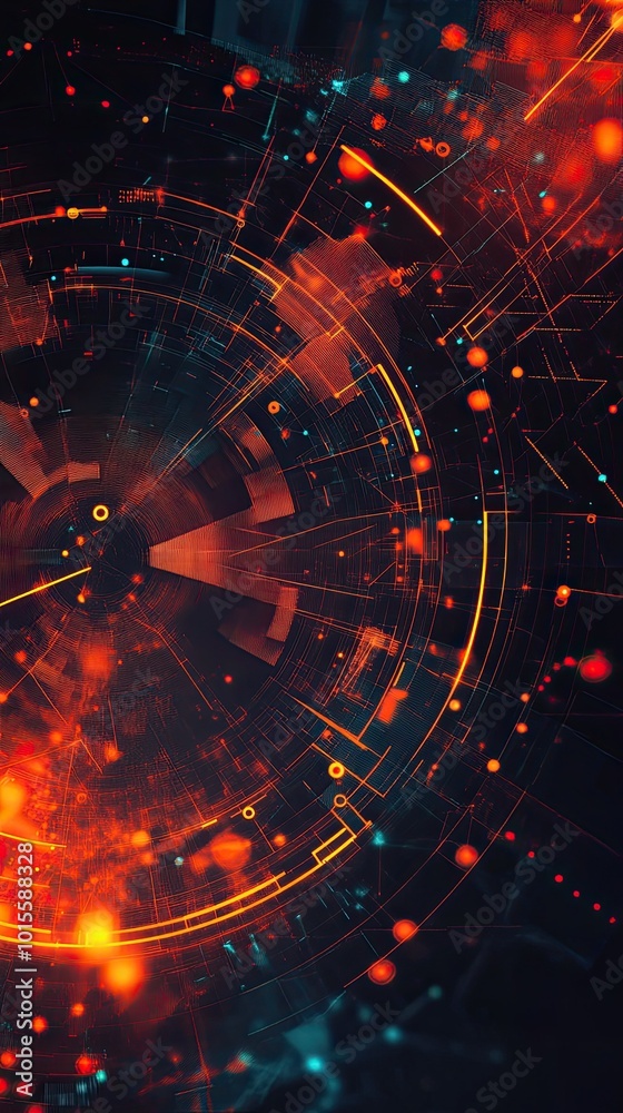 Poster abstract futuristic design with vibrant colors and dynamic shapes, creating a sense of movement and 
