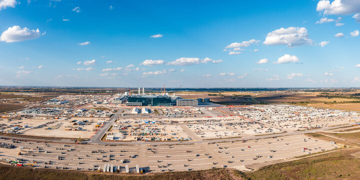 Taylor, TX - 5 October 2024: Serial view of construction of massive Samsung semiconductor fab manufacturing facility near Austin in Texas