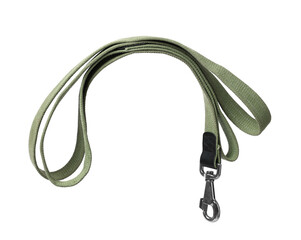 One olive dog leash isolated on white