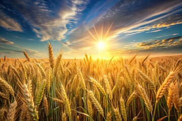 Obraz premium Glowing wheat field backlit by sun