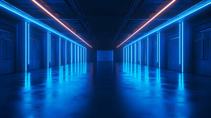 Neon Lights Corridor 3D Illustration