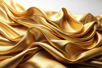 Fototapeta premium Gold wavy fabric on white background with forced perspective