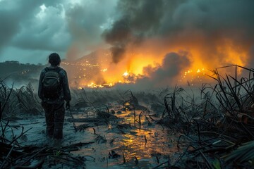 Devastation of a natural disaster, a poignant portrayal capturing emotional impact and destructive force unleashed by nature's fury, evoking a profound sense of loss and resilience in its aftermath.
