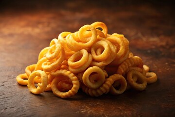 Naklejka premium Golden curly fries on brown background