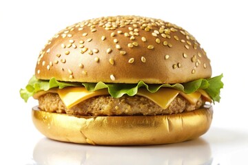 golden hamburger isolated on white background