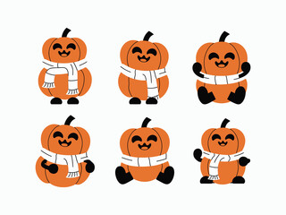Pumpkin Characters Poses with Scarves Vector