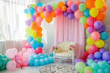 Party festive birthday photo zone with colorful balloons