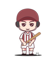 Illustration Vector Graphic Of Baseball Athlete Chibi Style