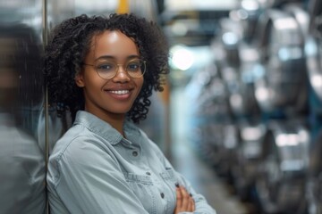 Obraz premium Portrait of a smiling young black female engineer at hydroelectric plant