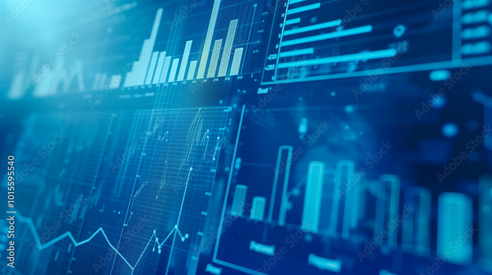 Wall mural blue business background with business data graphs analytics