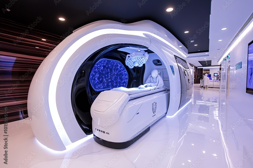 Aufkleber futuristic healthcare facility with advanced ai and robotic surgery systems, showing how technology 