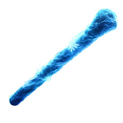 A glowing blue ice wand with electric energy, isolated on a white background.