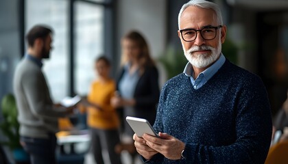 Senior businessman using a tablet in an office setting