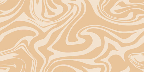 Beige marble acrylic swirl seamless pattern. Coffee latte, caramel, ice cream texture. 1970s trippy psychedelic waves print background. 