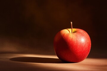 AI generative, A Single Red Apple on a Tan Surface with a Brown Background