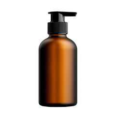 Fototapeta premium Brown glass pump bottle, modern design for hand wash or lotion, minimalistic style, isolated on white background.