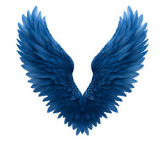 Obraz premium Beautiful blue angel wings design on a white isolated background.