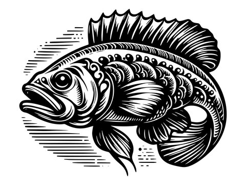 recommend clip art: Detailed illustration of a fish with intricate patterns on white background. Raster, generative ai.