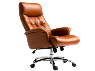 Stylish brown leather office chair on a white isolated background.