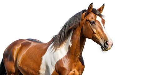 Obraz premium Graceful brown and white noble horse isolated on white background.