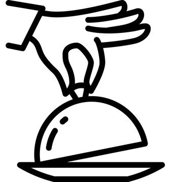 recommend clip art: signature dish or house special consisting of serving cloche and chef's hand line or outline icon