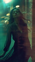 Fototapeta premium Expressive model - Feminine pose - Cinematic portrait photoshoot - Blurry background