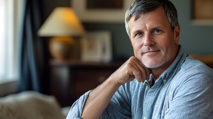 Obraz premium Portrait of a Mature Man with a Grey Beard and Blue Eyes
