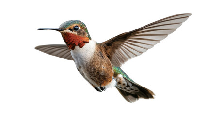 Fototapeta premium vibrant hummingbird in mid flight, showcasing its iridescent feathers and delicate wings. This stunning bird captures essence of natures beauty and grace