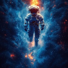 Astronaut Floating Through Starry Space Scene