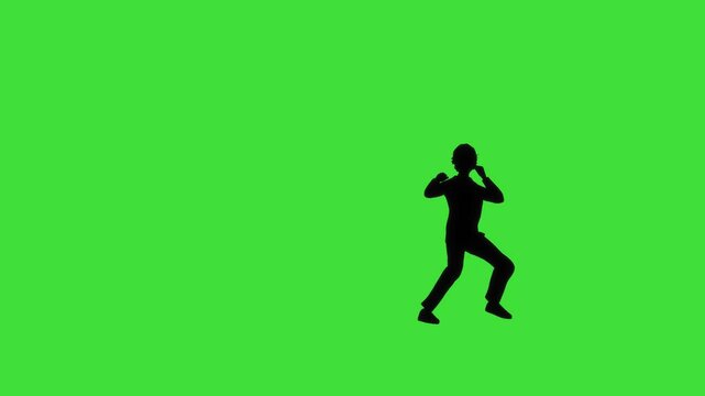 An animated silhouette of a character performing a martial arts pogo kick with a green screen background. The scene captures dynamic acrobatic movement and power, perfect for action sequences 
