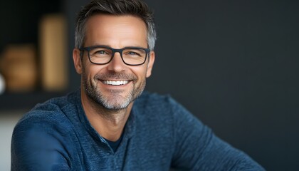 Portrait of a Smiling Middle-Aged Man with Glasses