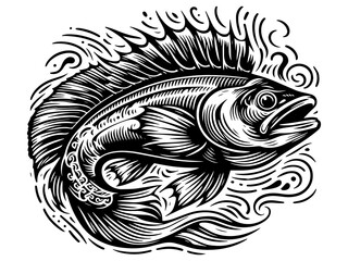 Detailed illustration of a fish with intricate patterns on white background. Raster, generative ai.