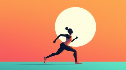 Minimal style fitness illustration with a person doing lunges in a flat, geometric design