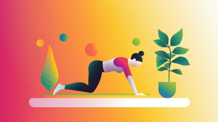 Illustration of a person in a plank position using minimal shapes and soft gradients