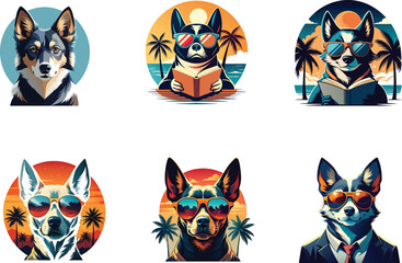 Stylish dog wearing sunglass with summer feeling vintage T shirt design art illustration