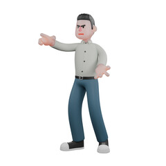 Male Writer 3D Cartoon. A male writer is standing with his right hand pointing forward while his left hand is slightly raised. Professional Literary