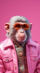 Retro Fashionable Monkey in 90s Vintage Clothing
