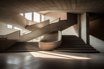 Modern Concrete Architecture with Grand Staircase and Geometric Design