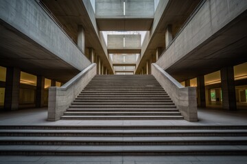 Fototapeta premium Modern Concrete Architecture with Grand Staircase and Geometric Design